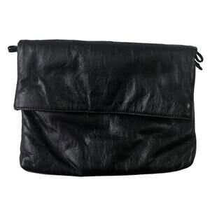 Carlos D'Santi Genuine Napa Leather Fold Over Shoulder Crossbody Bag Black Vinta